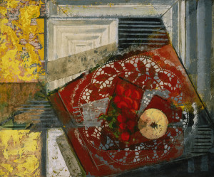 Alfred Maurer, Still Life with Doily, c. 1930, oil on hardboard, 17 7/8 x 21 1/2 in., The Phillips Collection, Acquired 1940. Accession no., 1313 