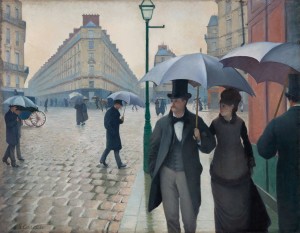 Gustave Caillebotte, Paris Street, Rainy Day, 1877; oil on canvas; overall: 212.2 276.2 cm (83 9/16 108 3/4 in.); The Art Institute of Chicago, Charles H. and Mary F. S. Worcester Collection