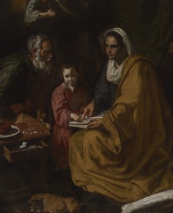 Artist: Diego Velázquez, Spanish, 1599–1660 The Education of the Virgin ca. 1617–18 Oil on canvas unframed: 168 x 136 cm (66 1/8 x 53 9/16 in.) framed: 207.01 x 175.26 cm (81 1/2 x 69 in.) Gift of Henry H. Townshend, B.A.1897, LL.B. 1901, and Dr. Raynham Townshend, B.S. 1900S